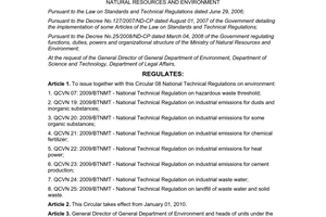 Circular No. 25/2009/TT-BTNMT on promulgation of the national regulation