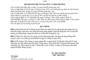 Thông tư 24/2009/TT-BTNMT Định mức diện tích xây dựng các trạm khí tượng thủy văn