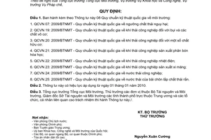 Thông tư 25/2009/TT-BTNMT quy chuẩn quốc gia môi trường