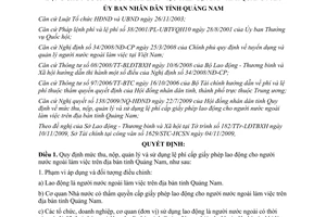 Quyết định  38/2009/QĐ-UBND quản lý sử dụng lệ phí cấp giấy phép lao động Quảng Nam