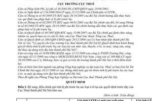 Quyết định 19902/QĐ-CT-THNVDT bảng giá tối thiểu tính lệ phí trước bạ