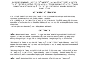 Quyết định 2858/QĐ-BTC đính chính Thông tư 194/2009/TT-BTC hướng dẫn chào mua công khai cổ phiếu công ty đại chúng, chứng chỉ quỹ