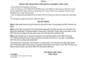 Quyết định 1493/QĐ-TLĐ Quy chế tổ chức hoạt động  Nhà Văn hóa Lao động