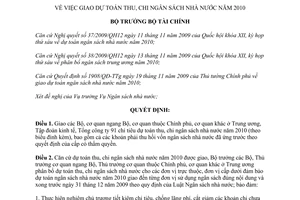 Quyết định 2879/QĐ-BTC năm 2009 giao dự toán thu chi ngân sách nhà nước 2010