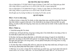 Quyết định 2888/QĐ-BTC 2009 chức năng nhiệm vụ quyền hạn cơ cấu tổ chức Vụ Đầu tư Bộ Tài chính