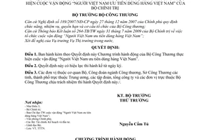 Quyết định 5839/QĐ-BCT Chương trình hành động Bộ Công Thương thực hiện cuộc vận động Người Việt Nam ưu tiên dùng hàng Việt Nam