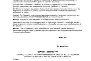 Circular 31/2009/TT-BGTVT national technical regulation emissions gaseous pollutants imported automobiles
