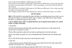 Quyết định 63/2009/QĐ-UBND phê duyệt Đề án giải pháp đẩy mạnh xuất khẩu các mặt hàng trọng yếu tỉnh Long An đến năm 2015