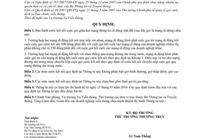 Thông tư 33/2009/TT-BTTTTcước kết nối cuộc gọi giữa hai mạng thông tin di động mặt đất