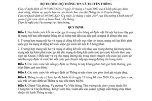 Thông tư 29/2009/TT-BTTTT cước kết nối cuộc gọi từ mạng viễn thông cố định mặt đất nội hạt