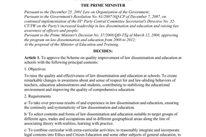 Decision No. 1928/QD-TTg of November 20, 2009, approving the Scheme on quality improvement of law dissemination and education at schools