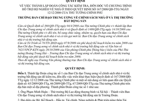 Quyết định 1089/QĐ-BCĐNO&TTBĐS thành lập Đoàn công tác kiểm tra, đôn đốc