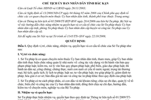 Quyết định 3557/QĐ-UBND năm 2009 vị trí chức năng cơ cấu Sở Tư pháp Bắc Kạn