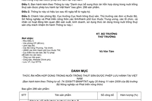 Thông tư 74/2009/TT-BNNPTNT danh mục bổ sung thức ăn hỗn hợp dùng trong nuôi trồng thuỷ sản