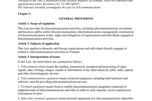 Law No. 41/2009/QH12, on telecommunications