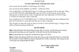 Quyết định 40/2009/QĐ-UBND tổ chức chế độ chính sách trang bị phương tiện