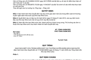 Quyết định 1116/QĐ-KBNN  Quy trình giao dịch một cửa trong kiểm soát chi thường xuyên ngân sách nhà nước qua Kho bạc Nhà nước