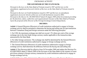 Decision No. 2666/QD-NHNN of November 25, 2009, on the issuance of some provisions relating to foreign currency transaction of credit institutions authorised to engage in foreign exchange activity