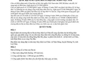 Nghị quyết 40/2009/QH12 chủ trương đầu tư dự án thủy điện Lai Châu