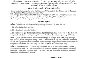 Quyết định 2664/QĐ-NHNN lãi suất tái cấp vốn tái chiết khấu cho vay qua đêm trong thanh toán điện tử liên ngân hàng vay bù đắp thiếu hụt vốn