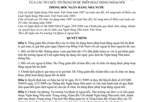 Quyết định 2666/QĐ-NHNN giao dịch ngoại tệ các tổ chức tín dụng được phép hoạt động ngoại hối