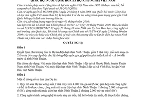 Nghị quyết 41/2009/QH12  chủ trương đầu tư dự án điện hạt nhân Ninh Thuận