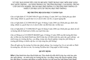 Quyết định 8412/QĐ-BGDĐT năm 2009 tiêu chuẩn bộ mẫu thiết bị dạy học quốc phòng