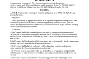 Decision No. 1946/QD-TTg of November 26, 2009, approving the planning on Vietnam's golf courses up to 2020