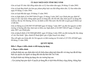 Quyết định 12/2009/QĐ-UBND diện tích tối thiểu được phép tách thửa đối với từng loại đất Trà Vinh