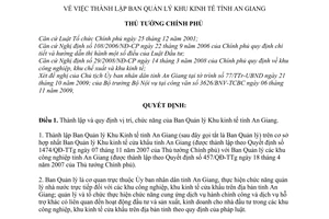 Quyết định 1944/QĐ-TTg  thành lập Ban Quản lý Khu kinh tế tỉnh An Giang