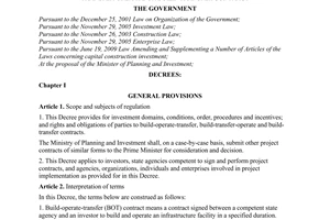 Decree No. 108/2009/ND-CP of November 27, 2009, on investment in the form of build-operate-transfer, build-transfer-operate or build-transfer contract