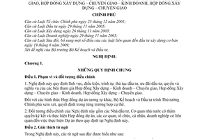 Nghị định 108/2009/NĐ-CP đầu tư theo hình thức hợp đồng xây dựng – kinh doanh – chuyển giao