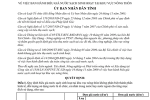 Quyết định 2635/2009/QĐ-UBND Biểu giá nước sạch sinh hoạt tại khu vực nông thôn Thừa Thiên Huế