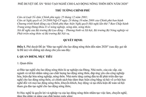 Quyết định 1956/QĐ-TTg  phê duyệt đề án Đào tạo nghề cho lao động nông thôn đến năm 2020