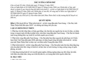 Quyết định 1955/QĐ-TTg phê duyệt Đề án Phát triển kinh tế - xã hội vùng đầm phá Tam Giang – Cầu Hai, tỉnh Thừa Thiên Huế đến năm 2020
