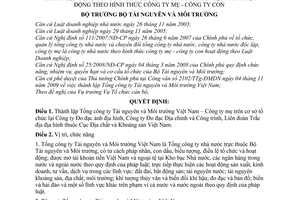 Quyết định 2268/QĐ-BTNMT thành lập Tổng công ty Tài nguyên Môi trường Việt Nam hoạt động theo hình thức Công ty mẹ - Công ty con