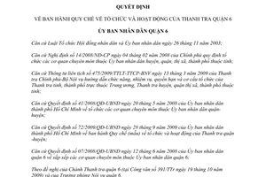 Quyết định 20/2009/QĐ-UBND Quy chế tổ chức hoạt động Thanh tra quận 6 Hồ Chí Minh
