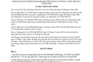 Quyết định 2650/2009/QĐ-UBND sửa đổi Quyết định 868/2006/QĐ-UBND Thừa Thiên Huế
