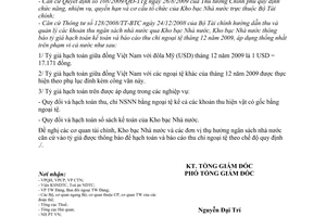Thông báo 2209/TB-KBNN  tỷ giá hạch toán ngoại tệ tháng 12 năm 2009