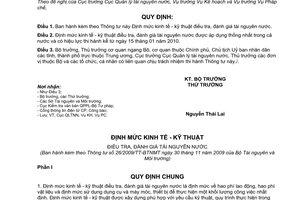Thông tư 26/2009/TT-BTNMT định mức kinh tế - kỹ thuật điều tra, đánh giá tài nguyên nước