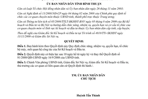 Quyết định 77/2009/QĐ-UBND chức năng nhiệm vụ quyền hạn Sở Kế Hoạch Bình Thuận