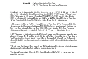 Công văn 7803/VPCP-KTN thăm dò, khai thác khoáng sản chì kẽm tại Xá Nhè – Háng Chờ, huyện Tuần Giáo  Tủa Chùa, tỉnh Điện Biên