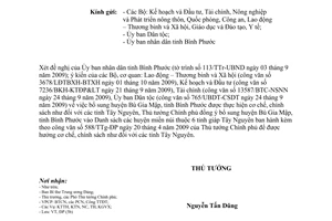 Công văn 2089/TTg-ĐP  huyện Bù Gia Mập, tỉnh Bình Phuớc hưởng cơ chế, chính sách như các tỉnh Tây Nguyên