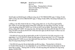 Công văn 2085/TTg-QHQT phê duyệt bổ sung vốn mở rộng Dự án Bộ Y tế  Quỹ Toàn cầu tài trợ cho phòng chống HIV/AIDS