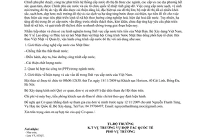 Công văn 129/BXD-HTQT mời tham dự hội thảo Việt-Nhật  Quản lý, vận hành công trình cấp nước đô thị