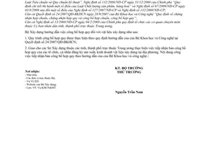 Công văn 2437/BXD-KHCN giao nhiệm vụ các Sở Xây dựng tiếp nhận bản công bố hợp quy sản phẩm, hàng hoá vật liệu xây dựng