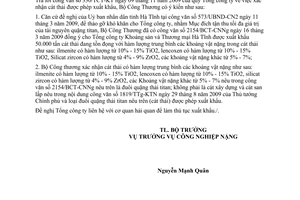 Công văn 11302/BCT-CNNg xuất khẩu cát thải có khoáng vật nặng