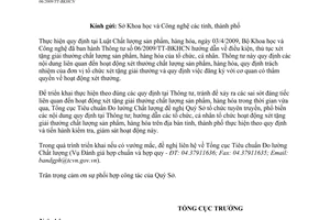 Công văn 1632/TĐC-ĐGPH thực hiện Thông tư 06/2009/TT-BKHCN
