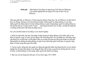 Công văn 1815/QLLĐNN-QLLĐ báo cáo tình hình lao động Việt Nam làm việc tại Malaysia