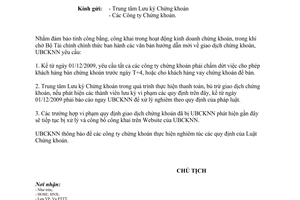 Công văn 2649/UBCK-PTTT tuân thủ quy định giao dịch chứng khoán